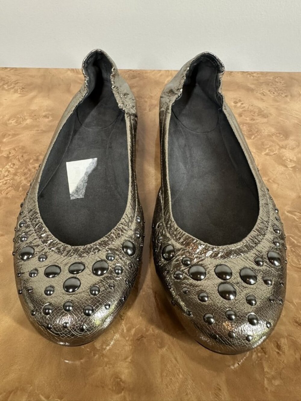 Stuart Weitzman Gold Metallic Leather Bronze Studded Ballet Flats 8.5 M